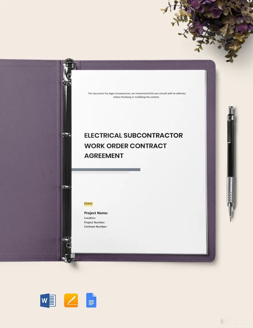 Subcontractor Work Order Agreement Template