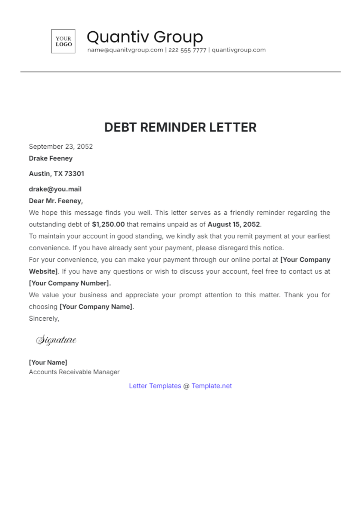 Free Debt Reminder Letter Template