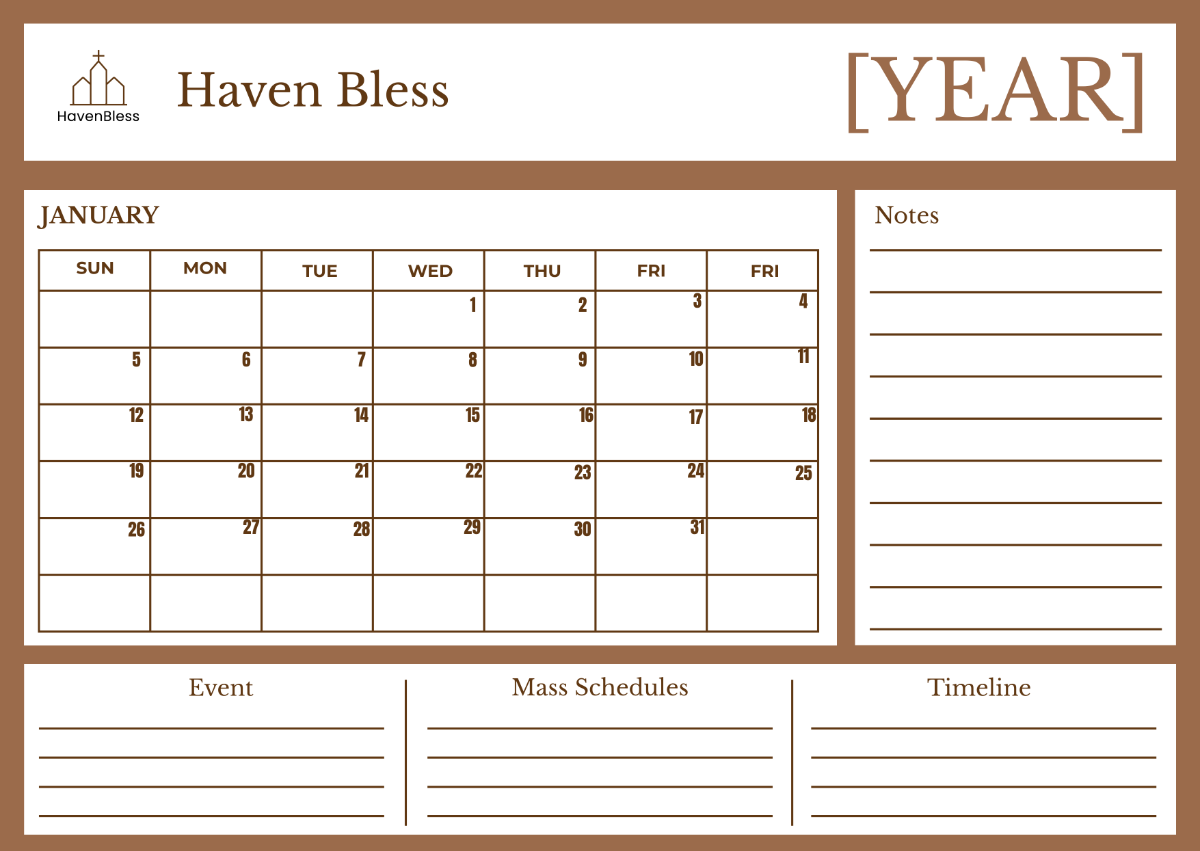 Church Calendar Template - Edit Online & Download