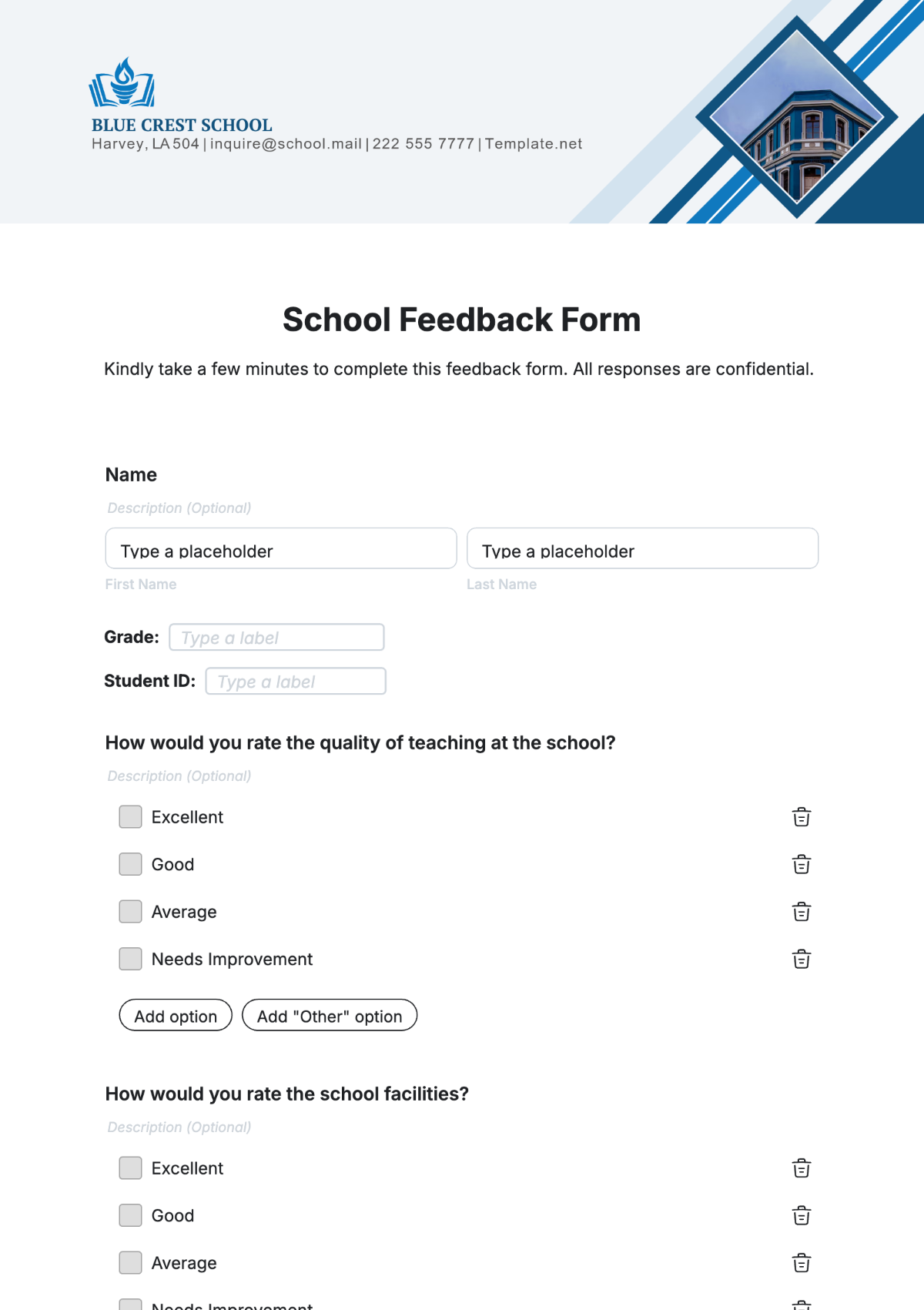 School Feedback Form Template - Edit Online & Download