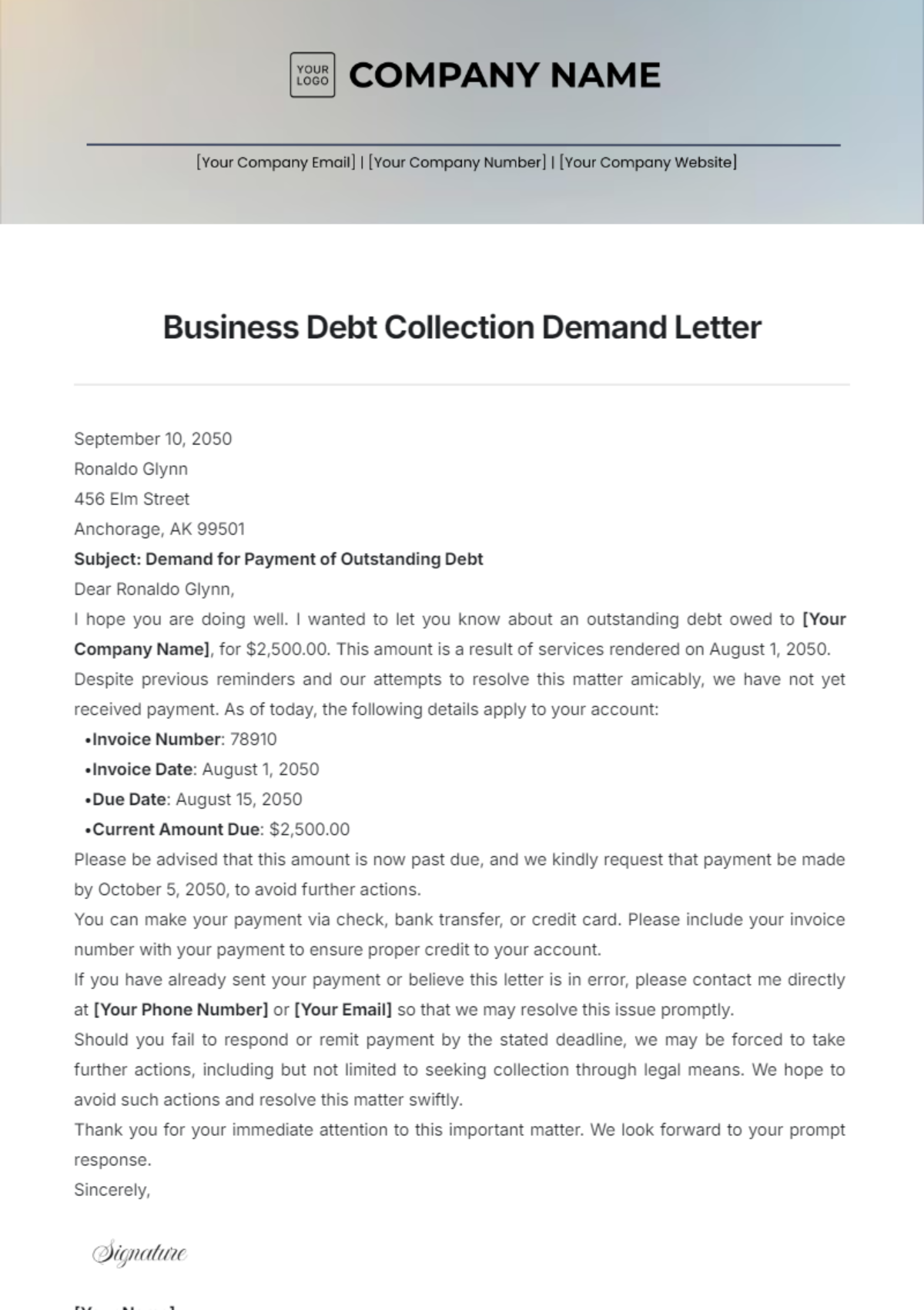 Free Business Debt Collection Demand Letter Template