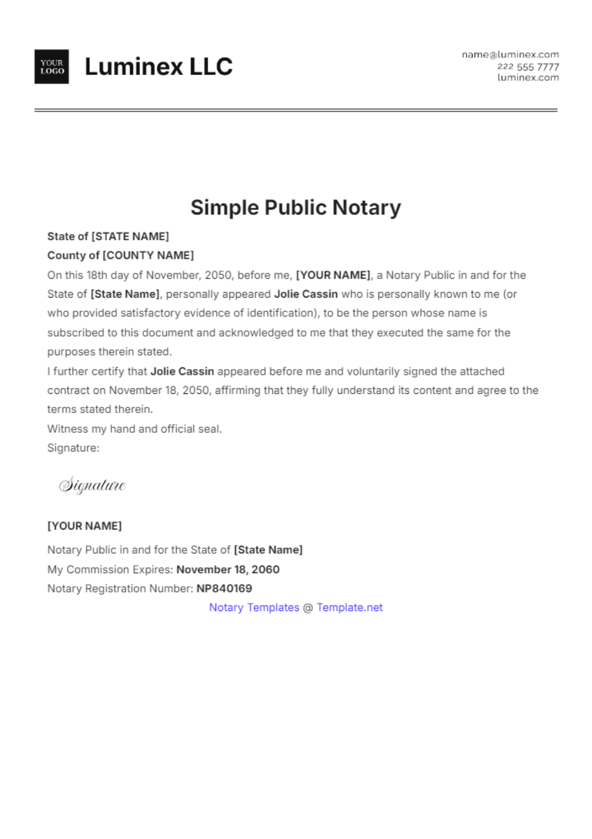 Free Simple Public Notary Template - Edit Online & Download | Template.net