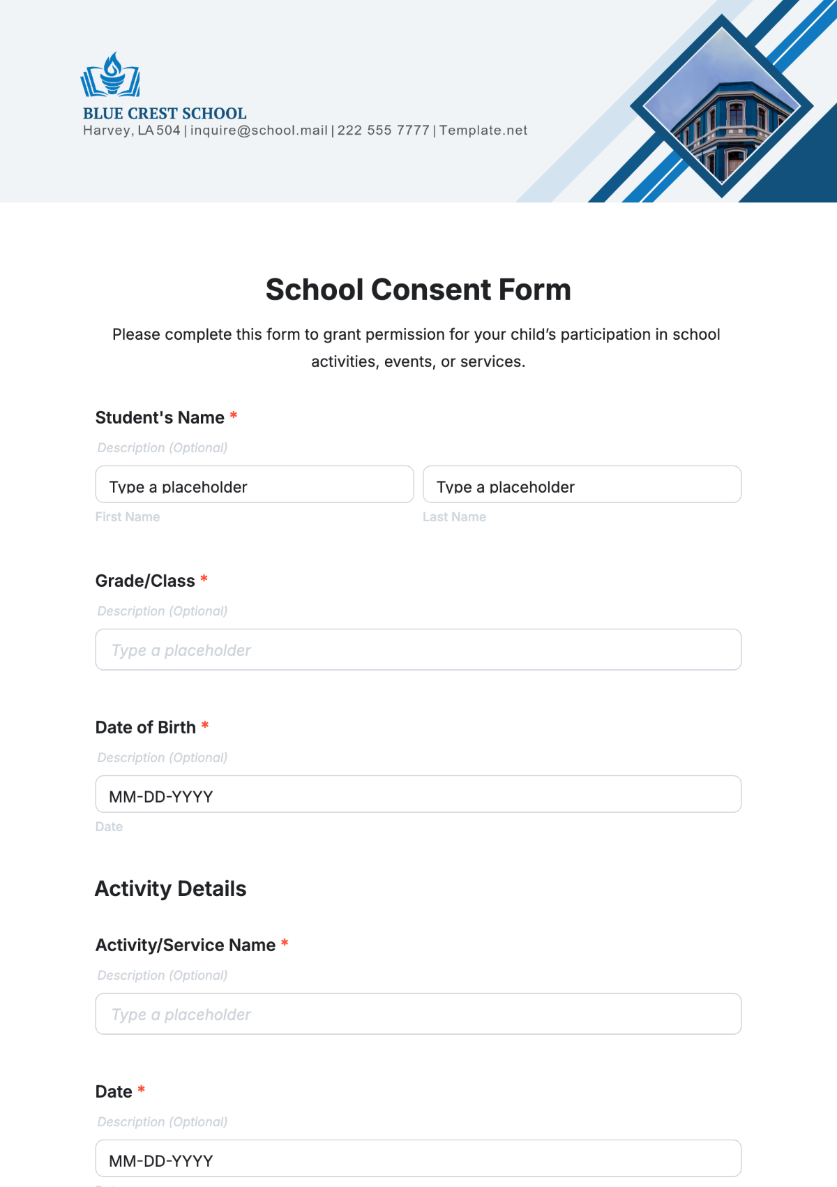 School Consent Form Template - Edit Online & Download