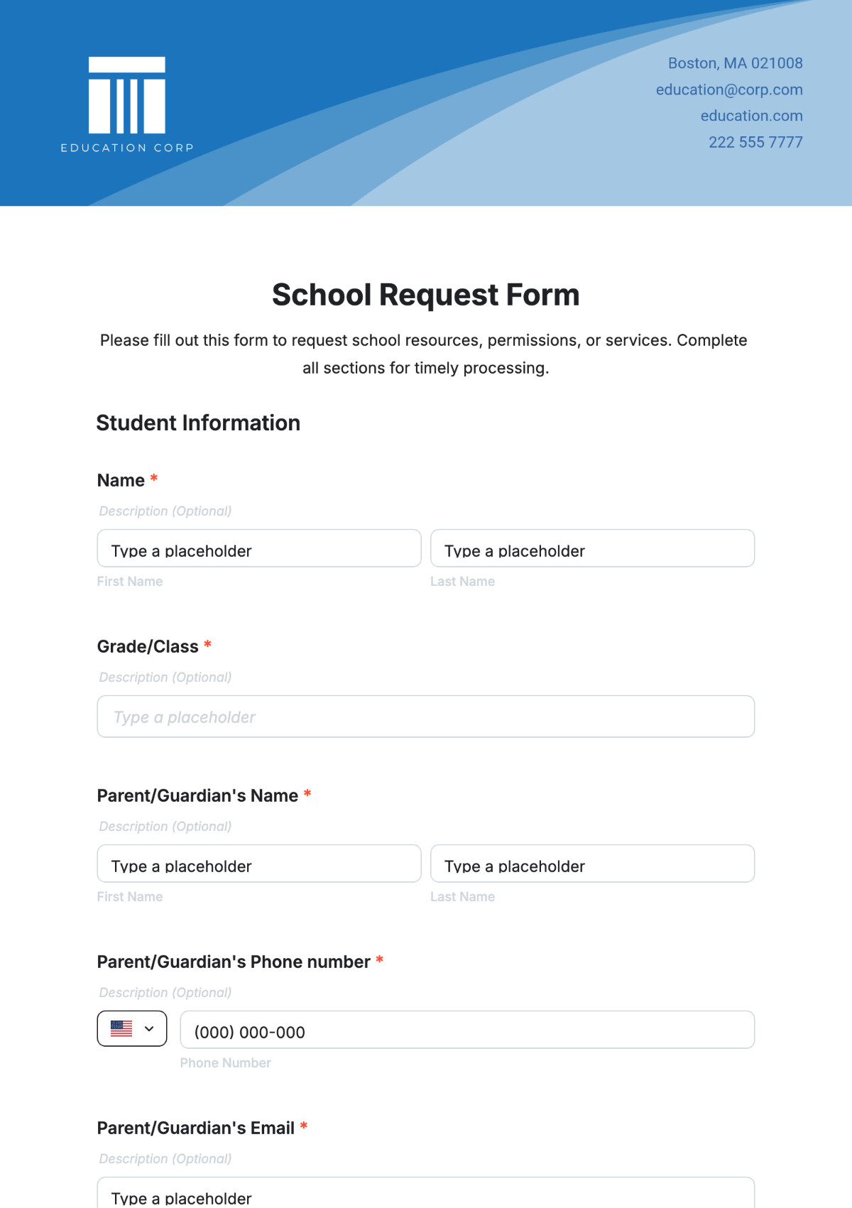 School Request Form Template - Edit Online & Download