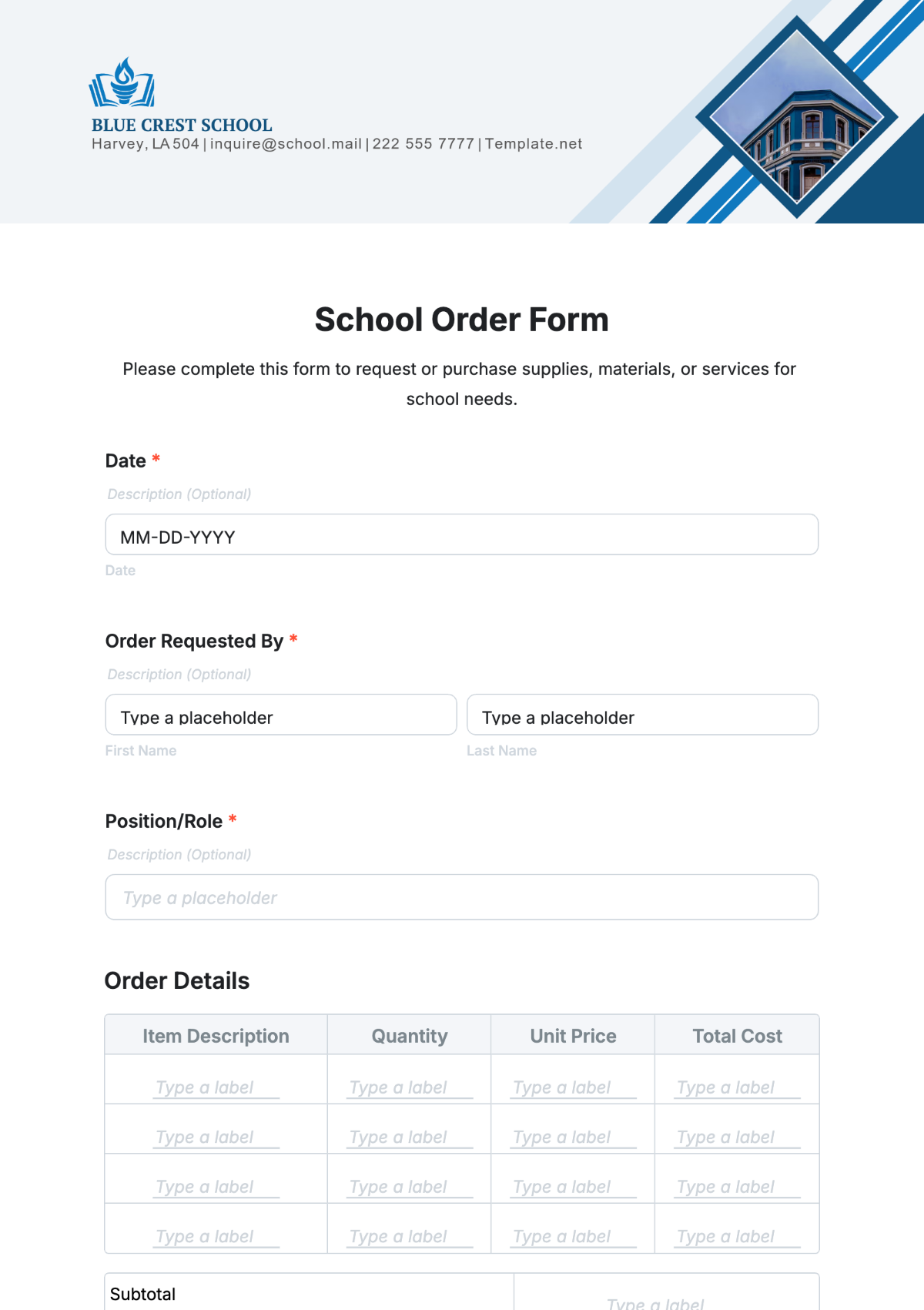 School Order Form Template - Edit Online & Download