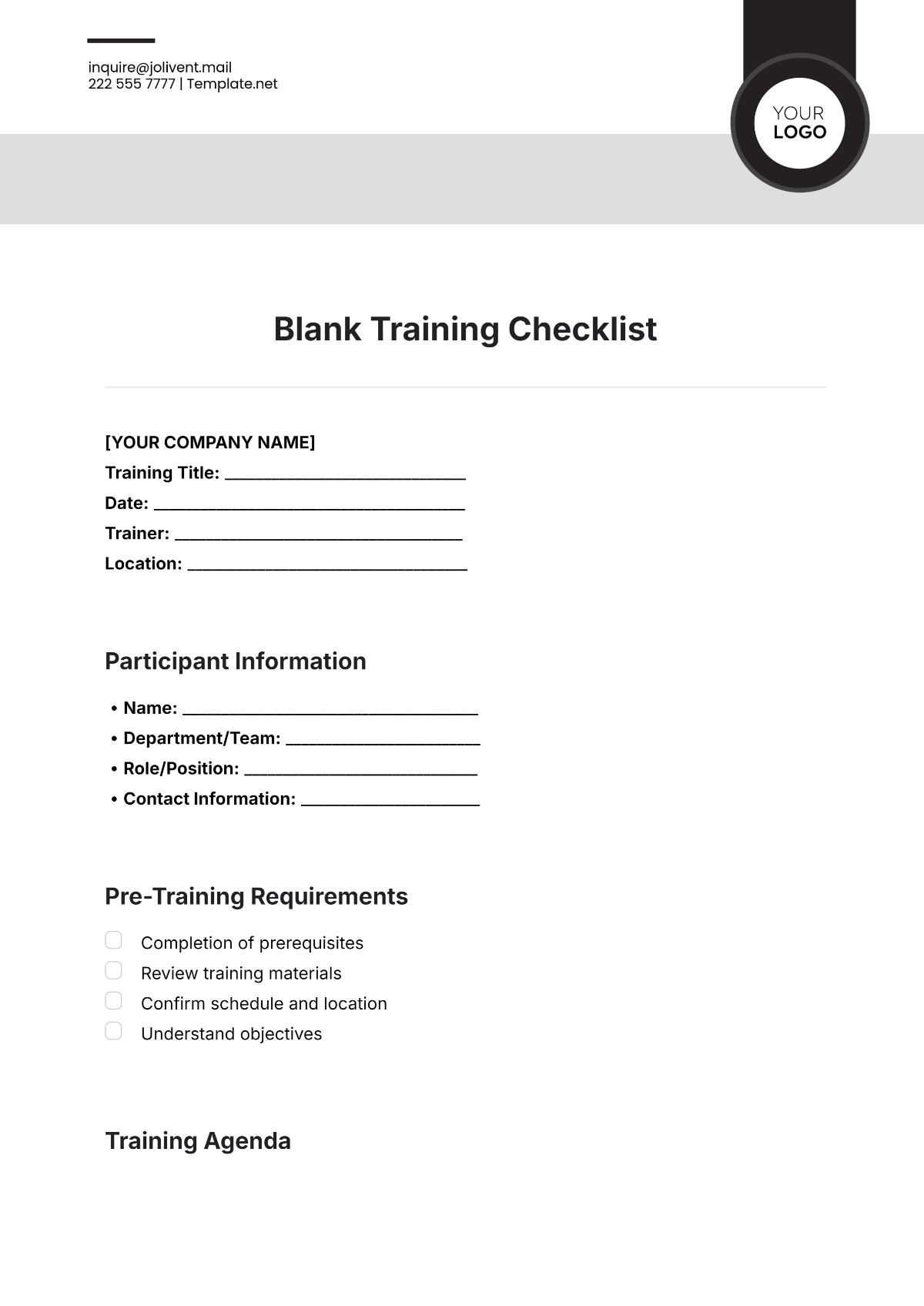 Free Blank Training Checklist Template