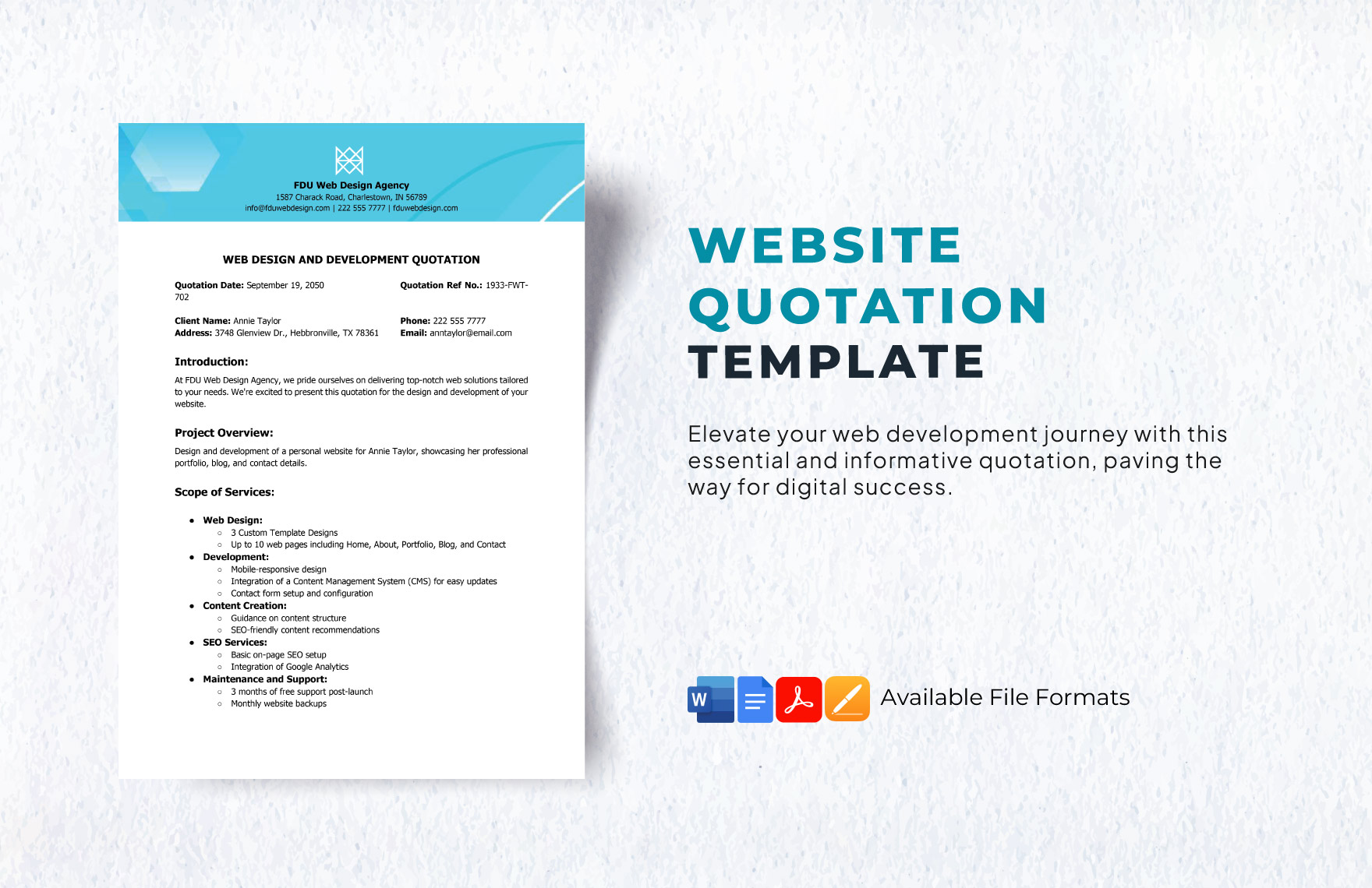 Website Quotation Template in Excel, Apple Numbers, Pages, Google Sheets, PDF, Word, Google Docs, PSD - Download | Template.net