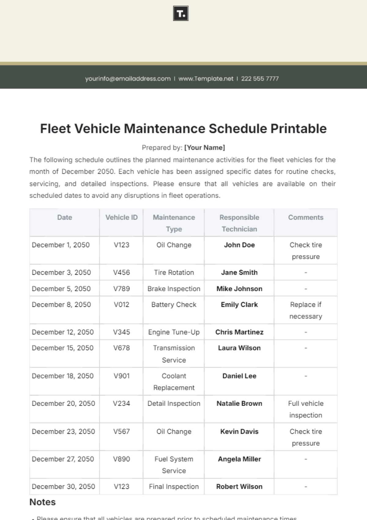 Free Fleet Maintenance Schedule Template