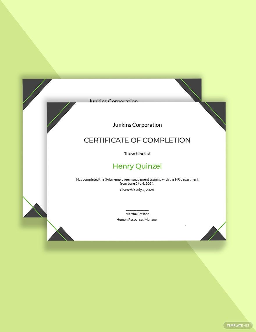 HR Training Completion Certificate Template