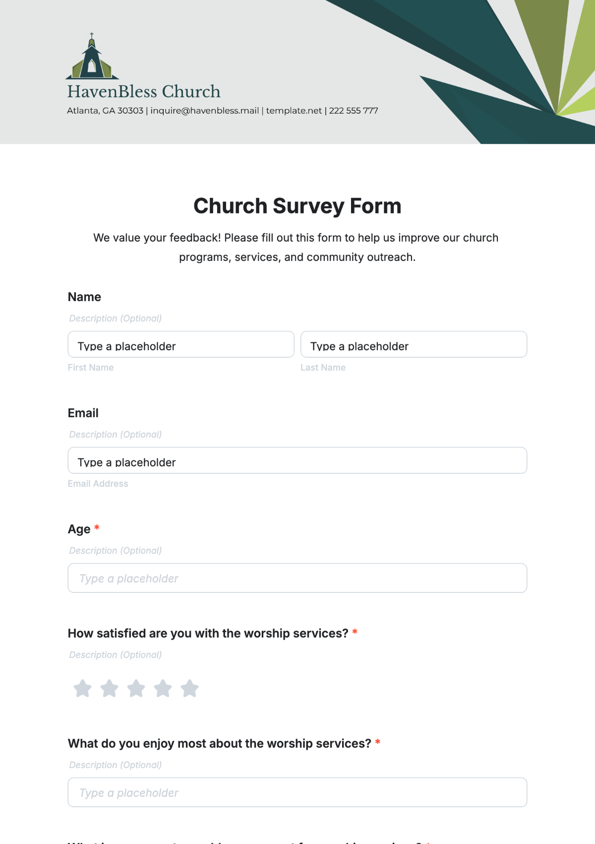 Church Survey Form Template - Edit Online & Download