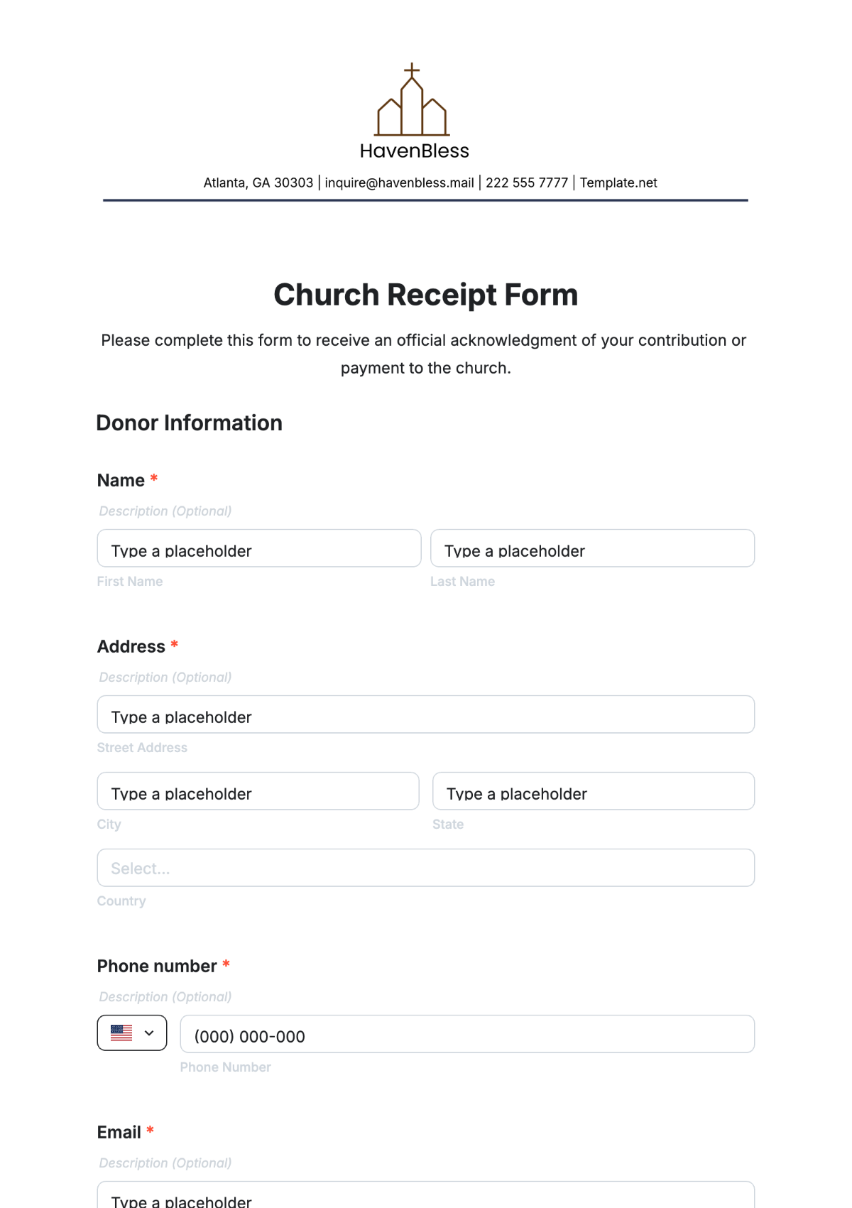 Church Receipt Form Template - Edit Online & Download