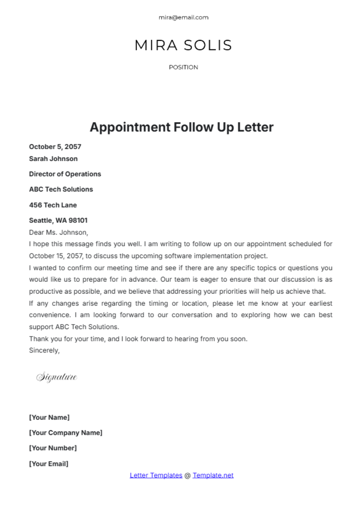 Free Appointment Follow Up Letter Template