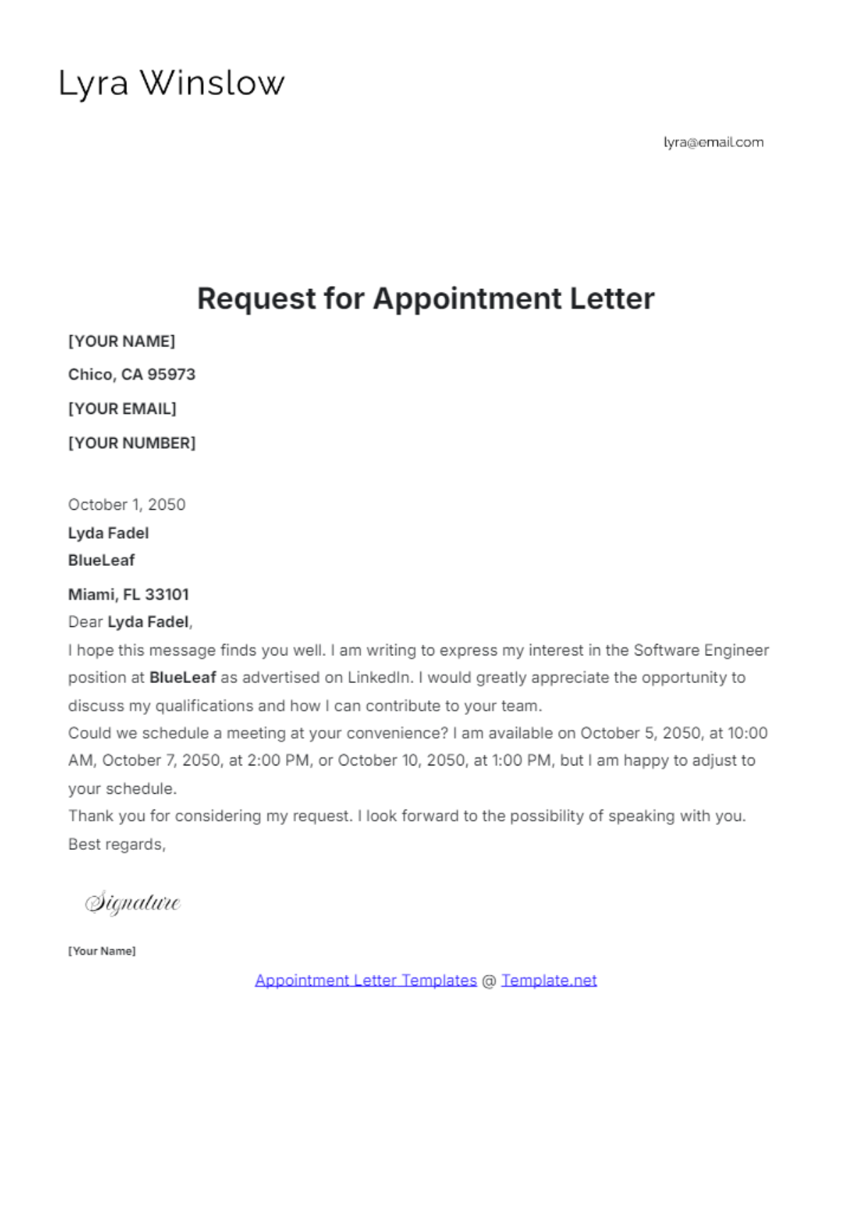 Free Request for Appointment Letter Template