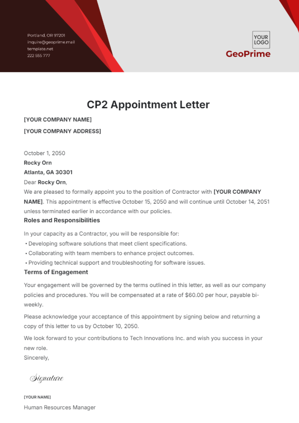 Free CP2 Appointment Letter Template