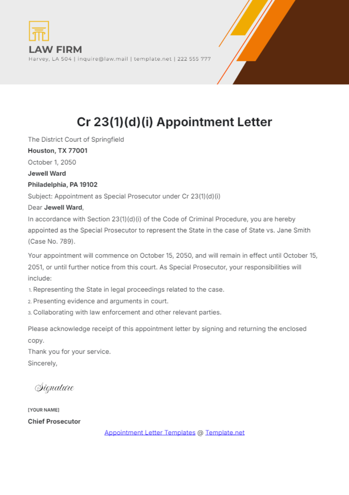 Free Cr 23(1)(d)(i) Appointment Letter Template