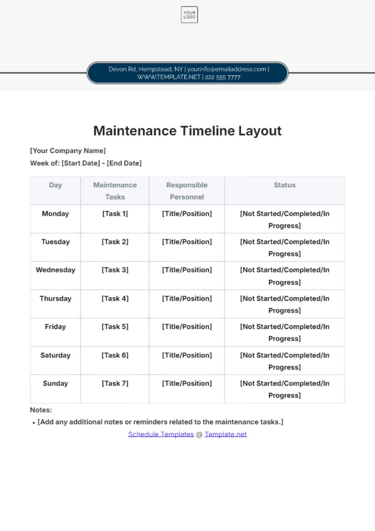 Free Maintenance Timeline Layout Template