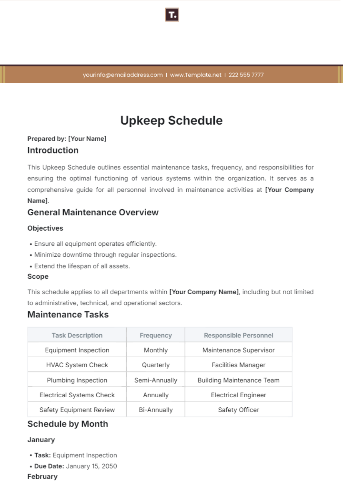 Free Upkeep Schedule Template