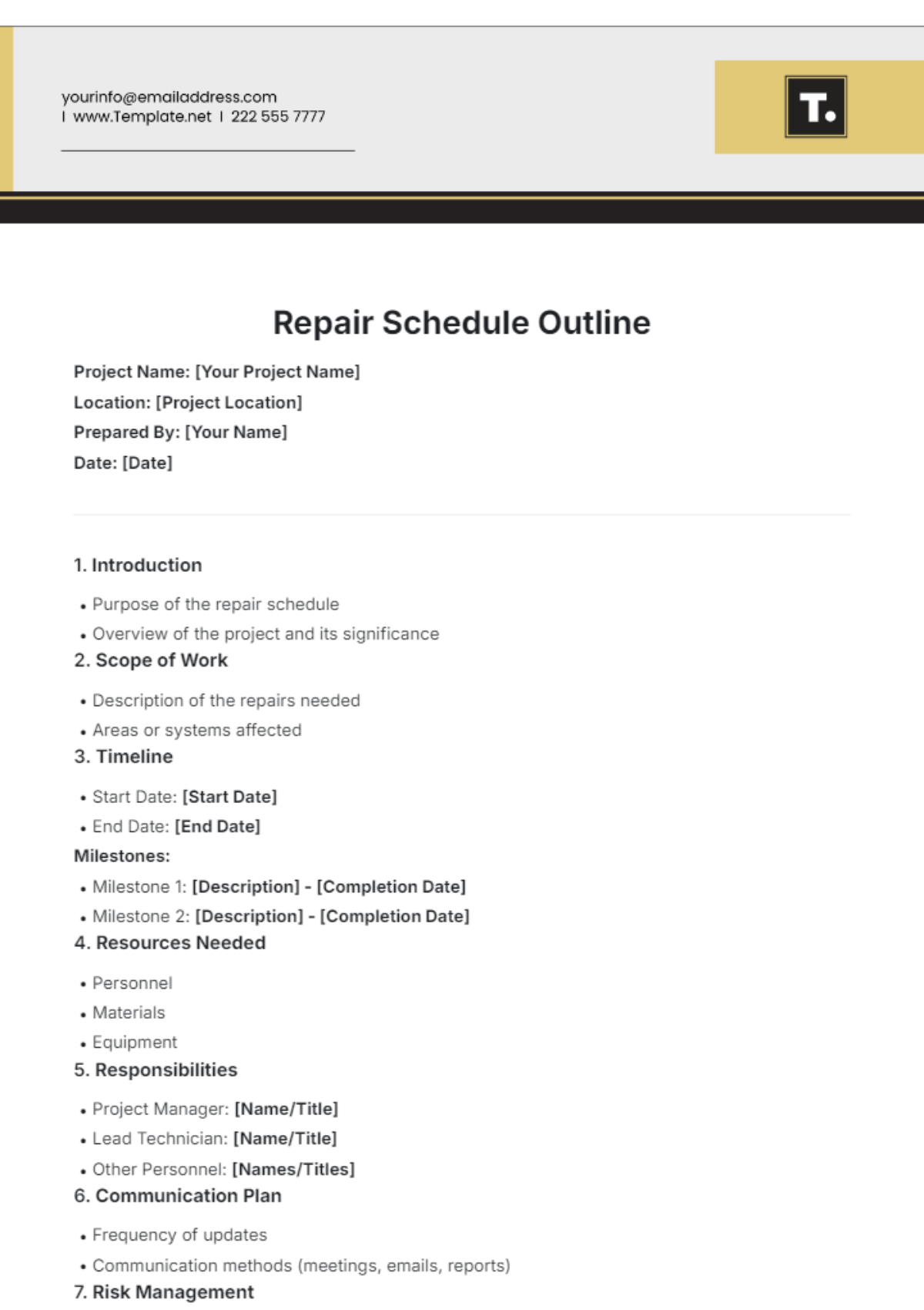 Free Repair Schedule Outline Template