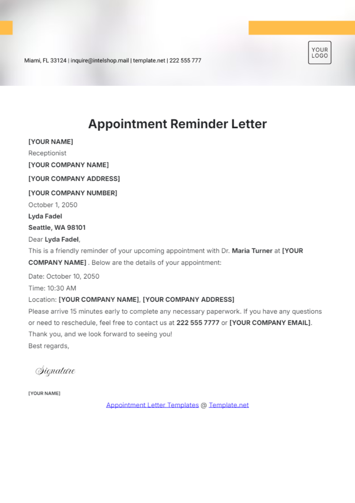 Free Appointment Reminder Letter Template