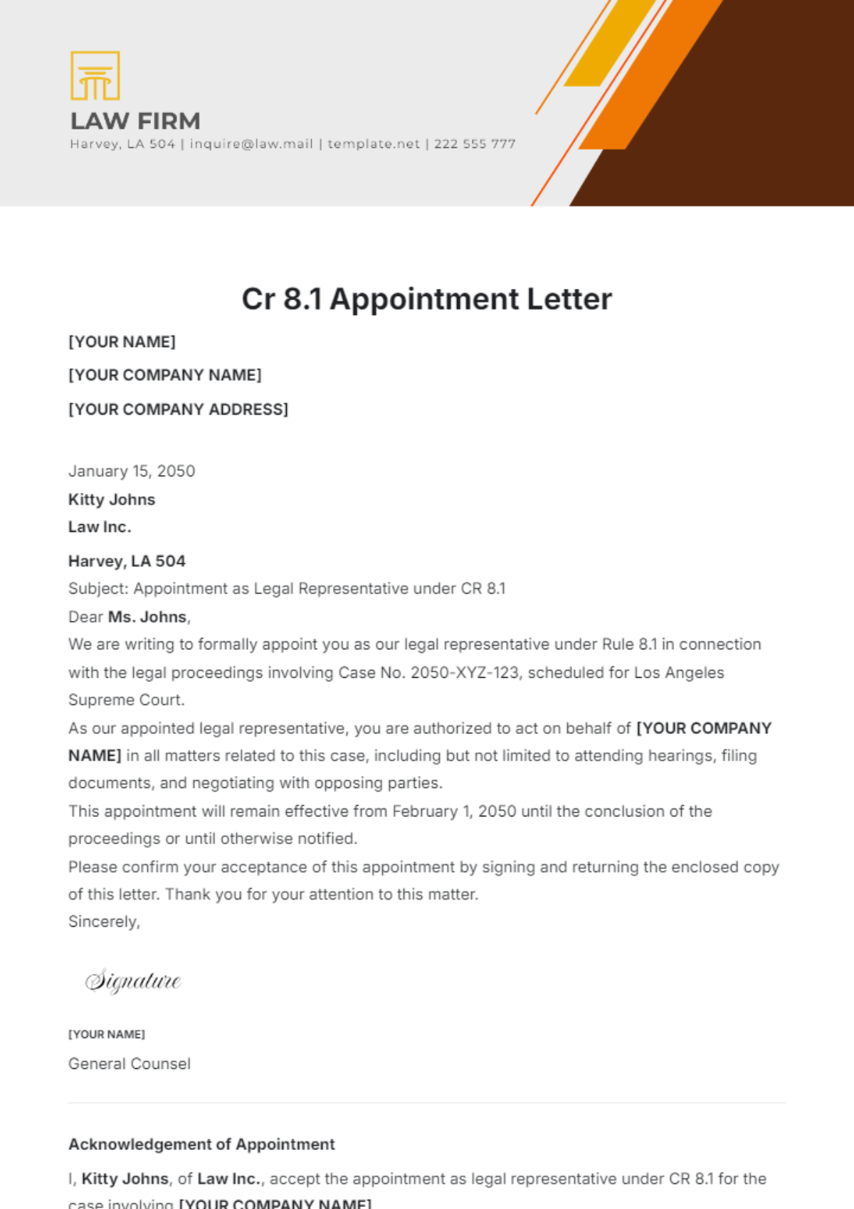 Free Cr 8.1 Appointment Letter Template