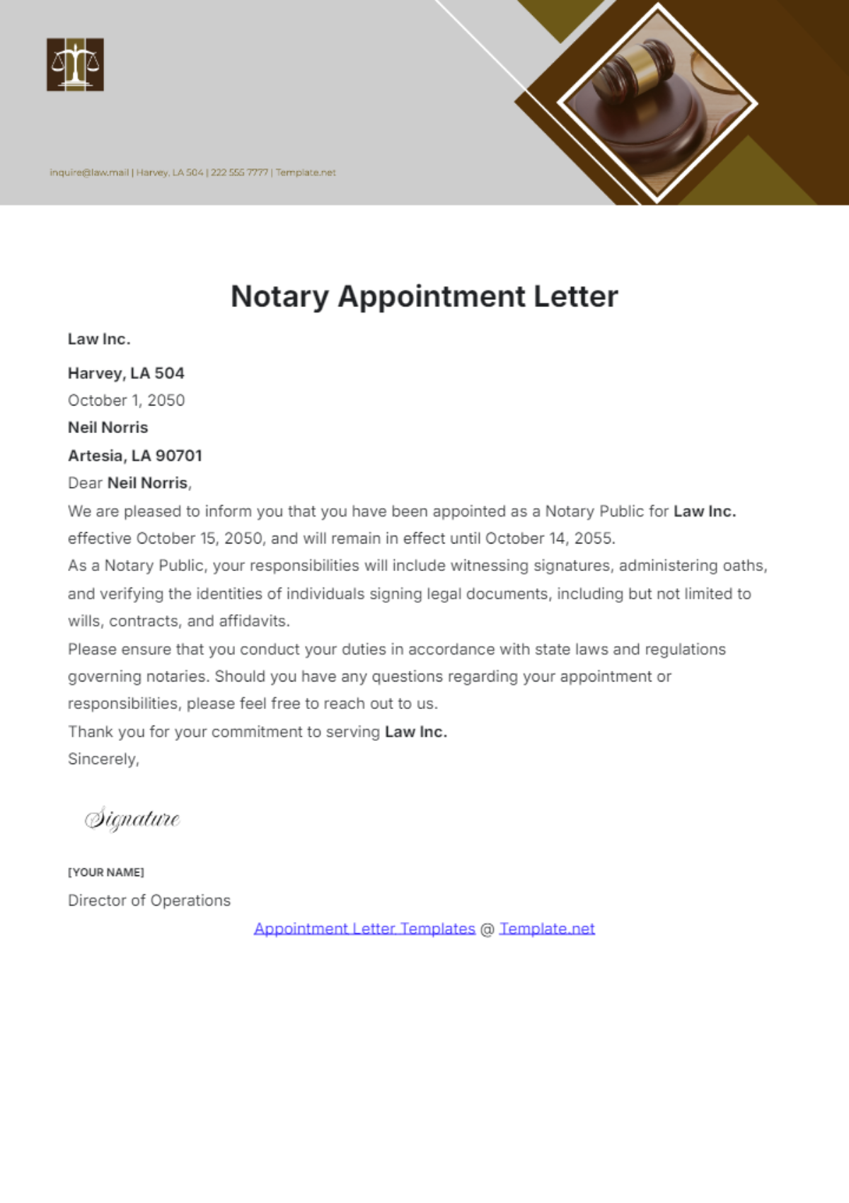 Free Notary Appointment Letter Template