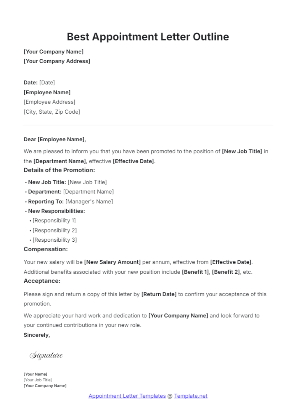 Free Best Appointment Letter Outline Template