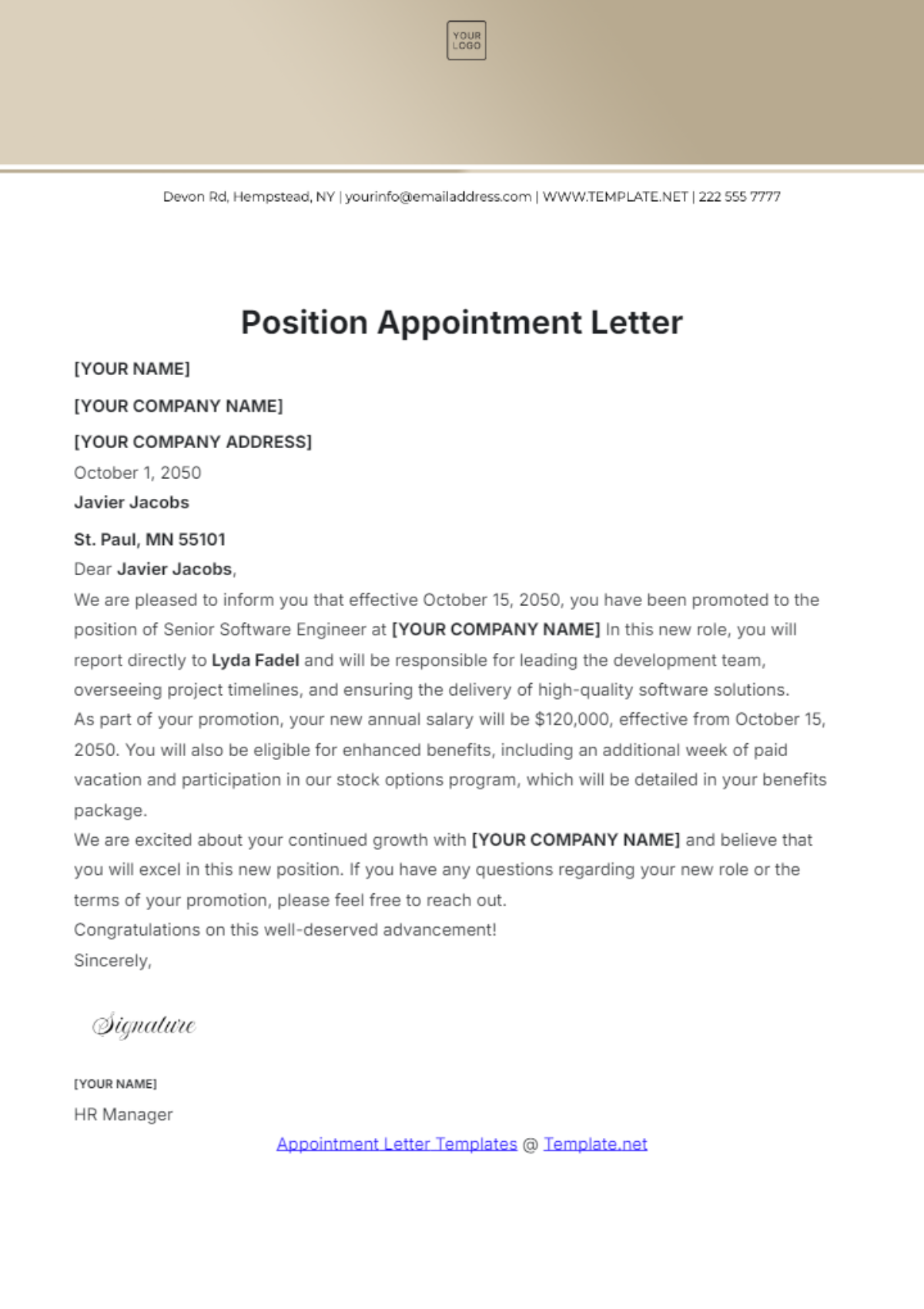 Free Position Appointment Letter Template