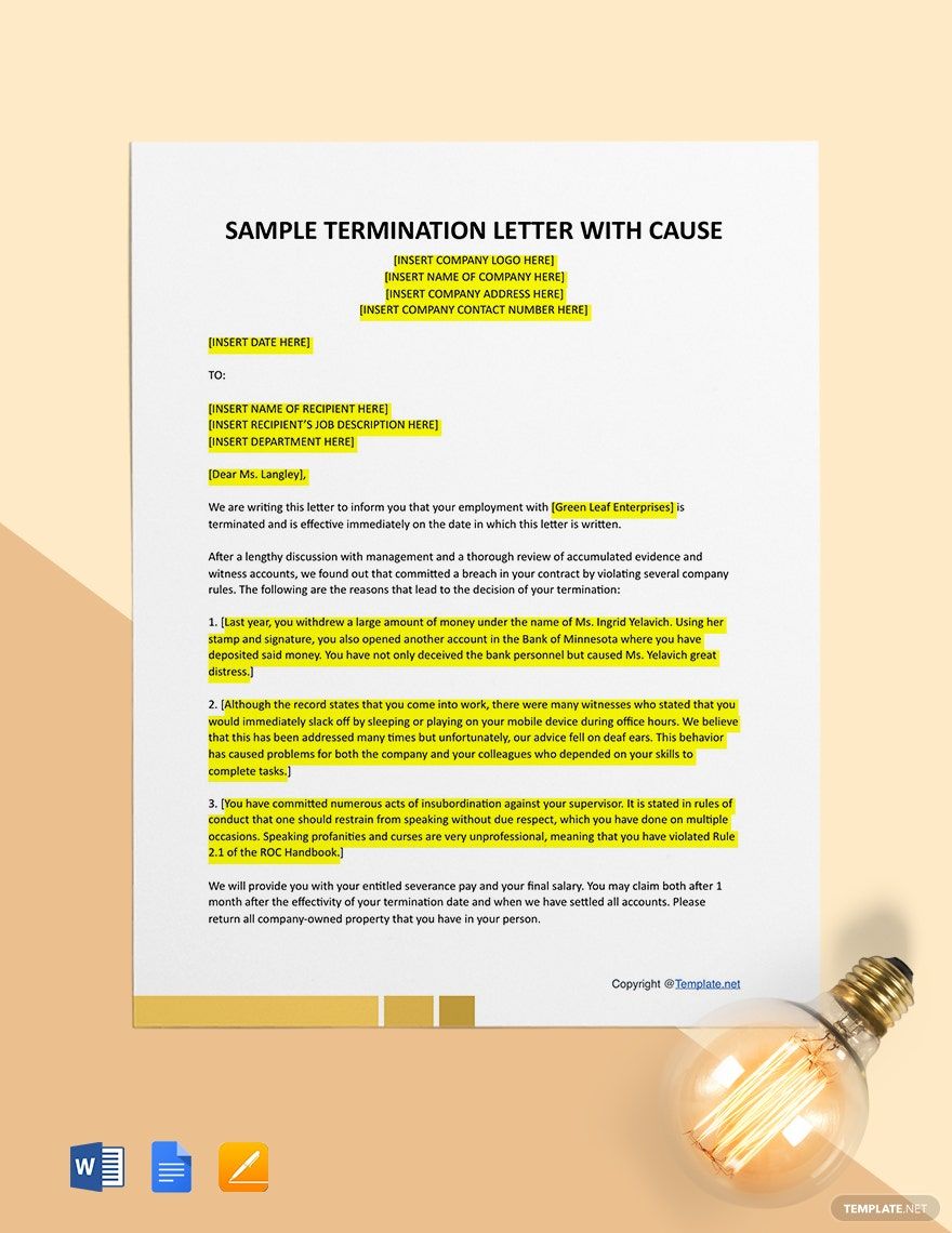 Sample Termination Letter for Cause (Attendance)