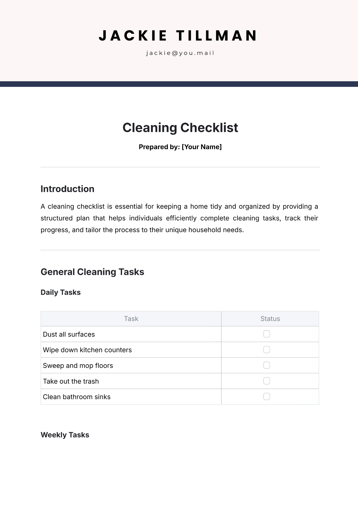 Free Cleaning Checklist Template