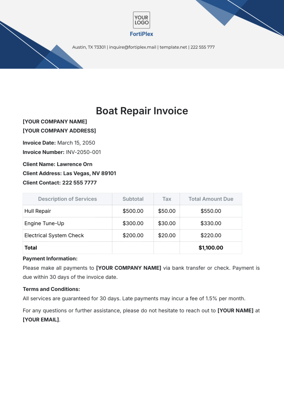 Boat Repair Invoice Template - Edit Online & Download