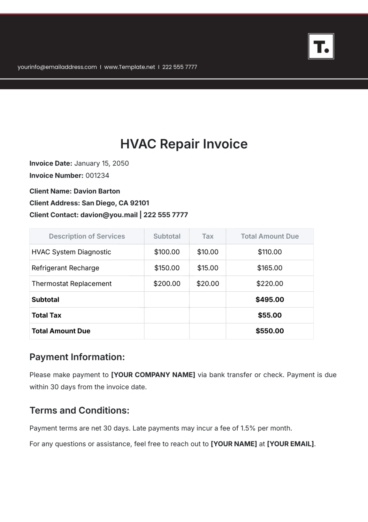 HVAC Repair Invoice Template - Edit Online & Download