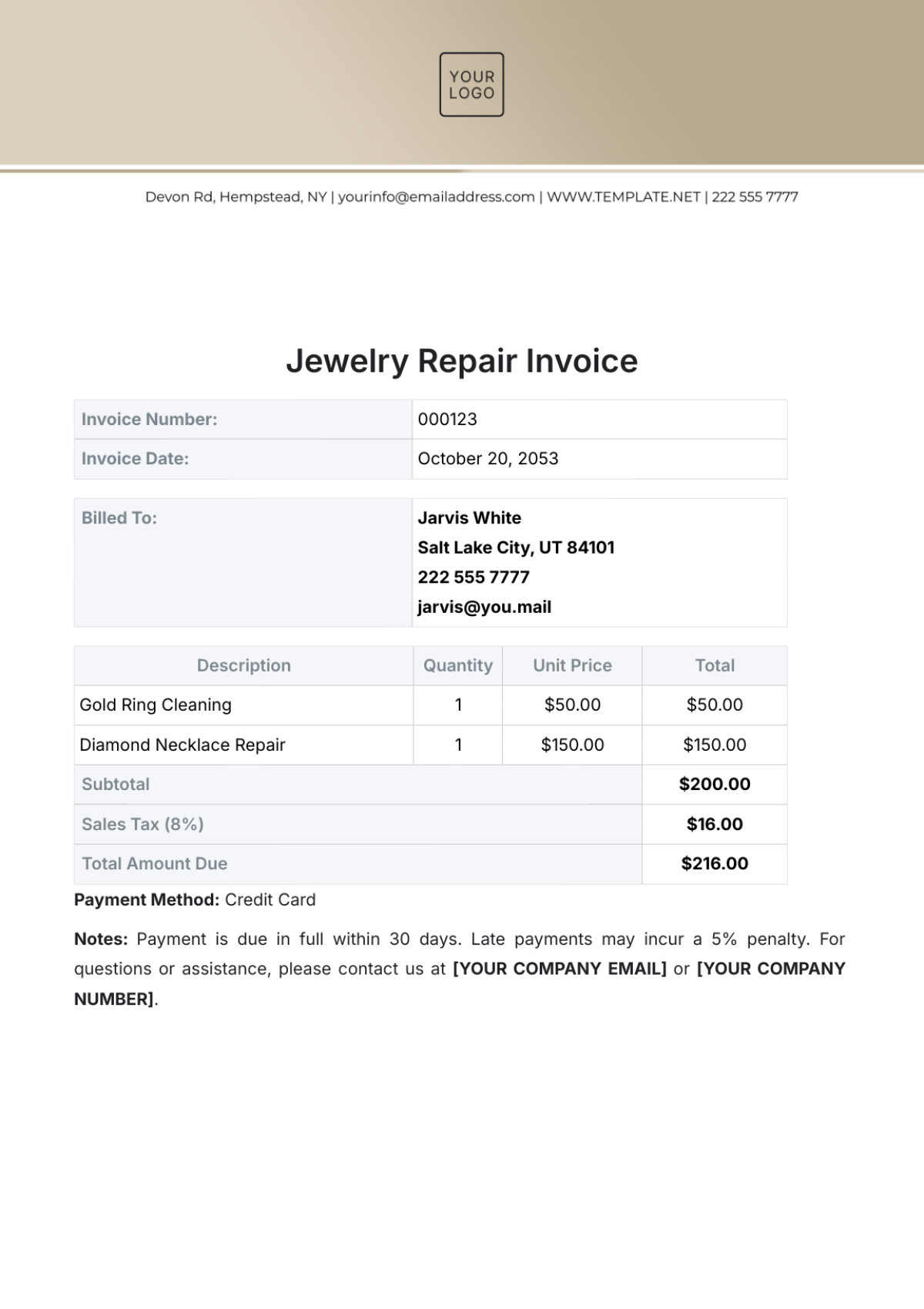 Jewelry Repair Invoice Template - Edit Online & Download