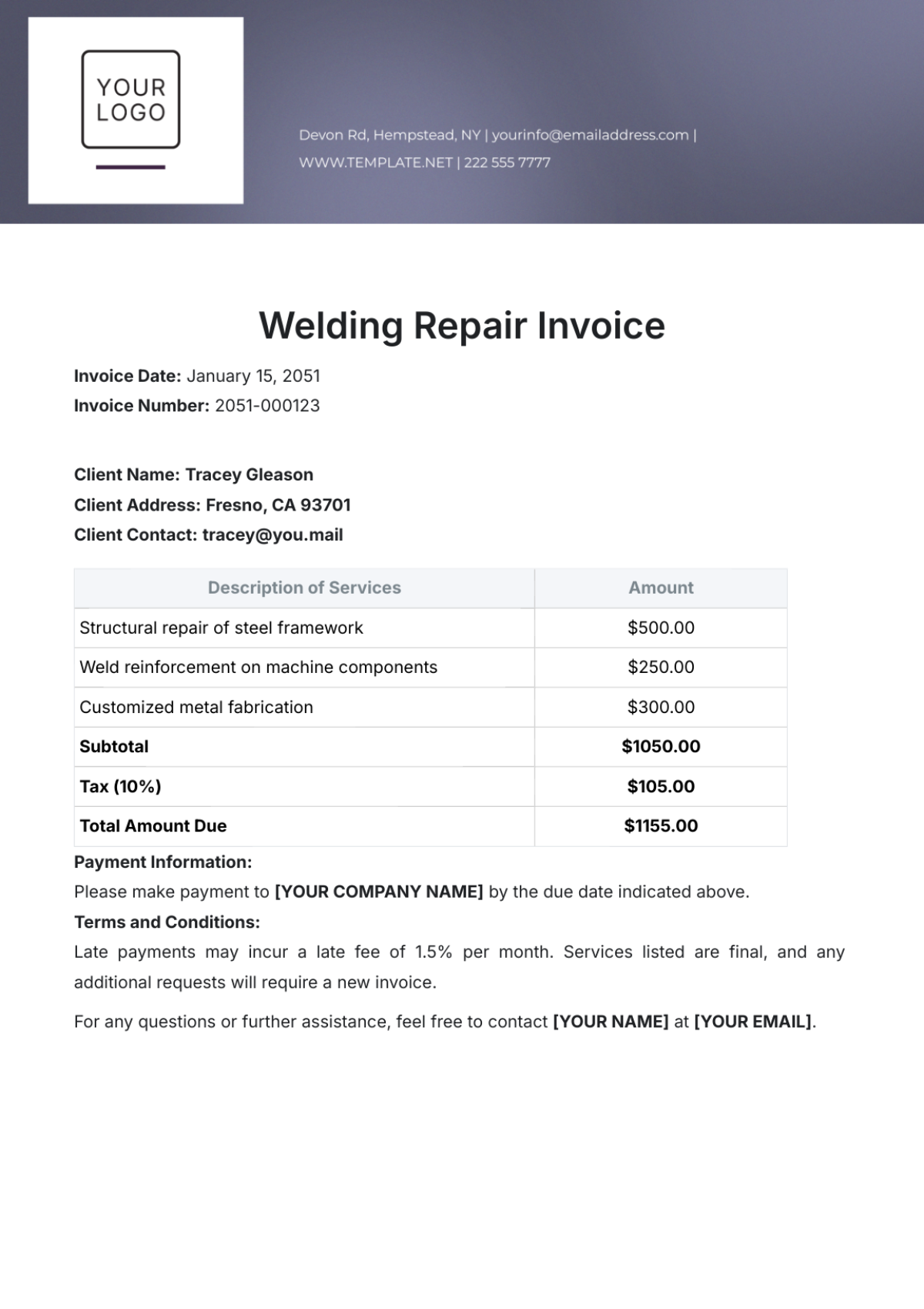 Welding Repair Invoice Template - Edit Online & Download