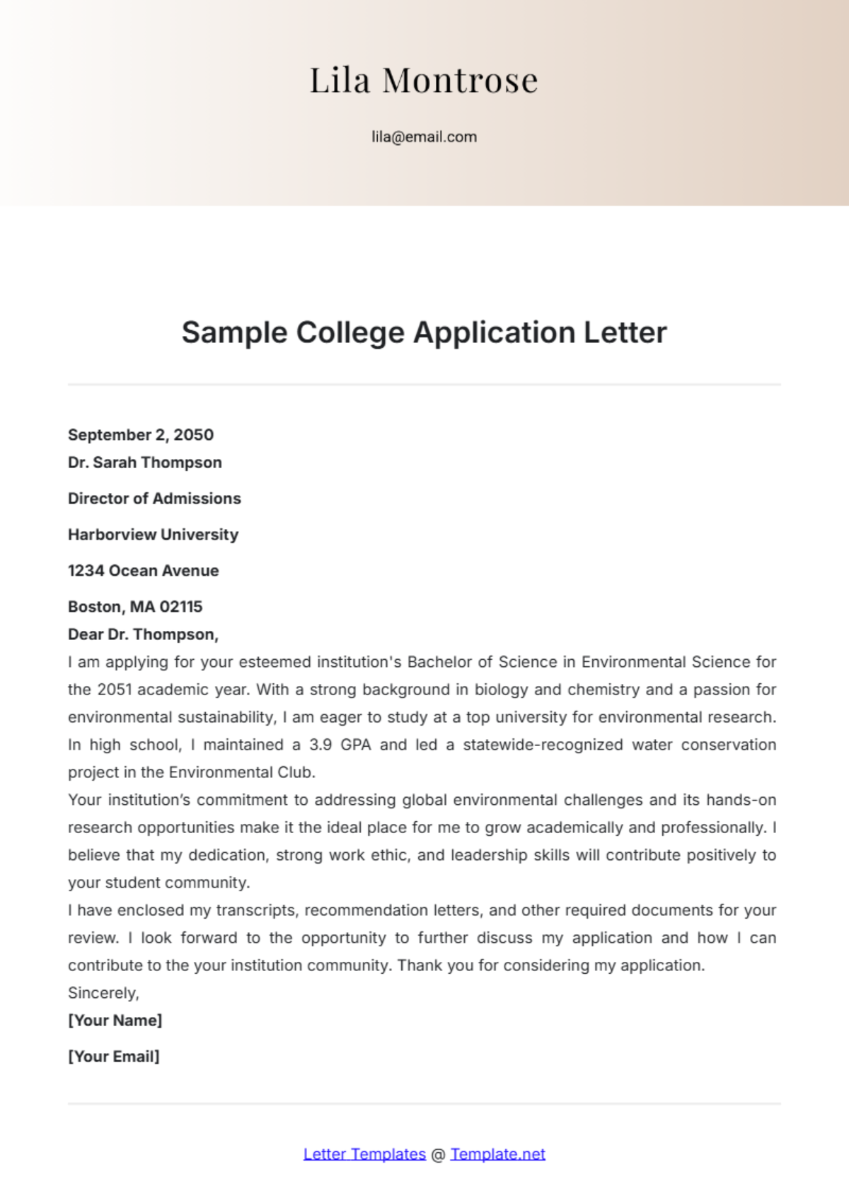 Free Application Letter for Work Immersion Template - Edit Online ...