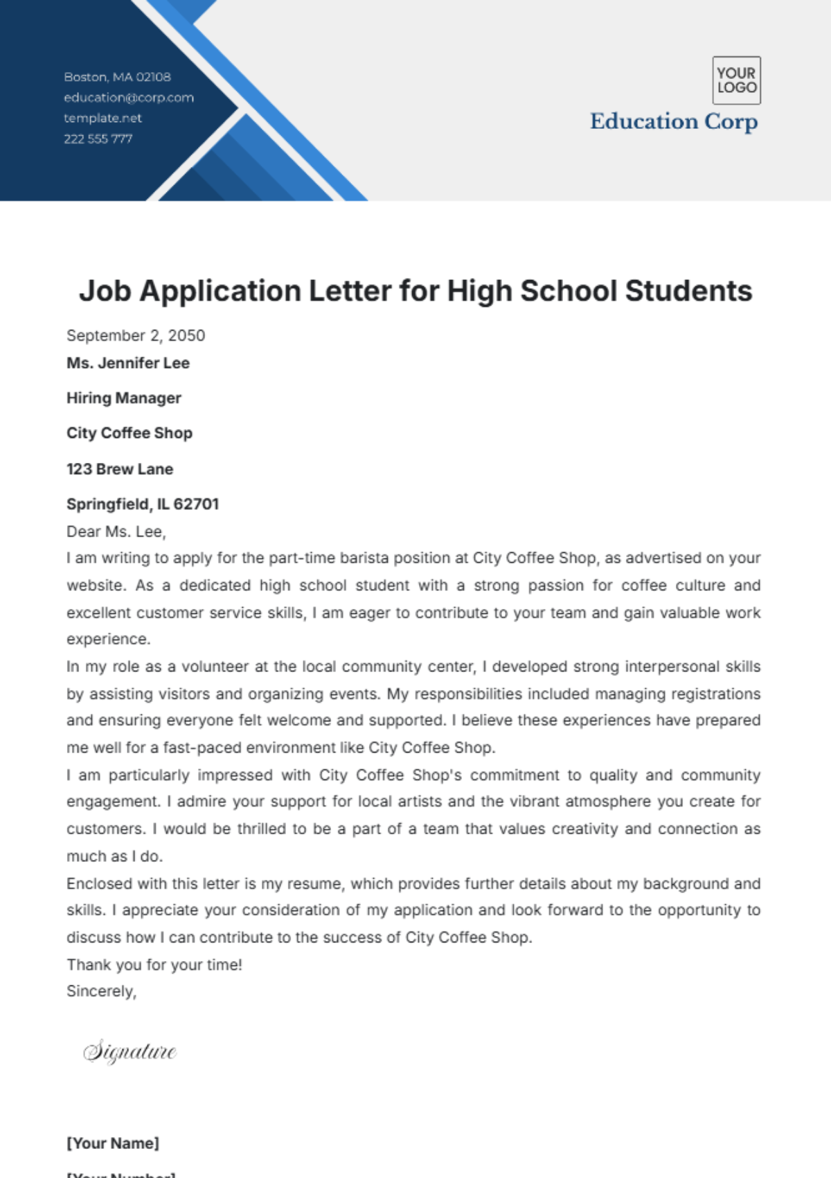 Free Application Letter for Work Immersion Template - Edit Online ...