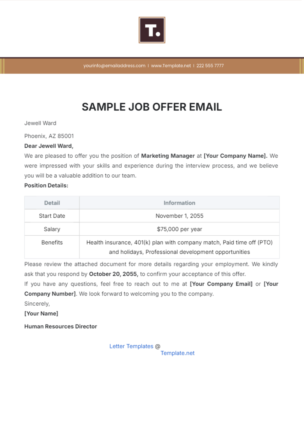 Free Sample Job Offer Email Template