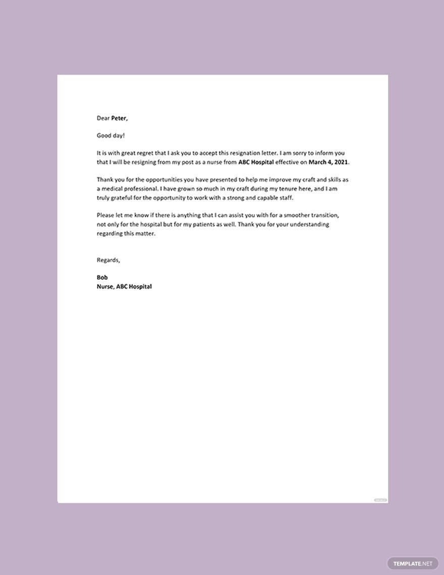 Nurse Resignation Letter