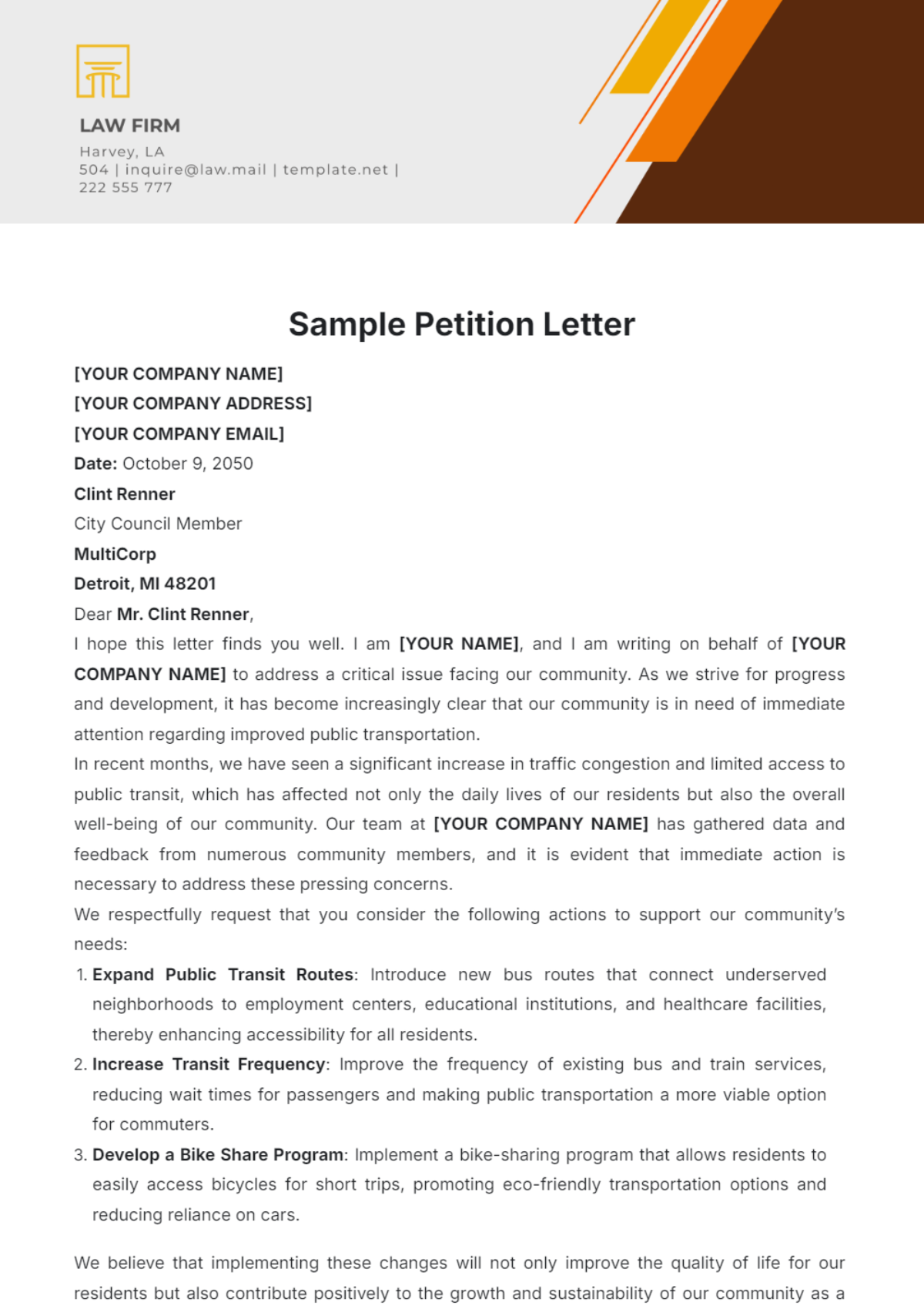 Free Sample Petition Letter Template