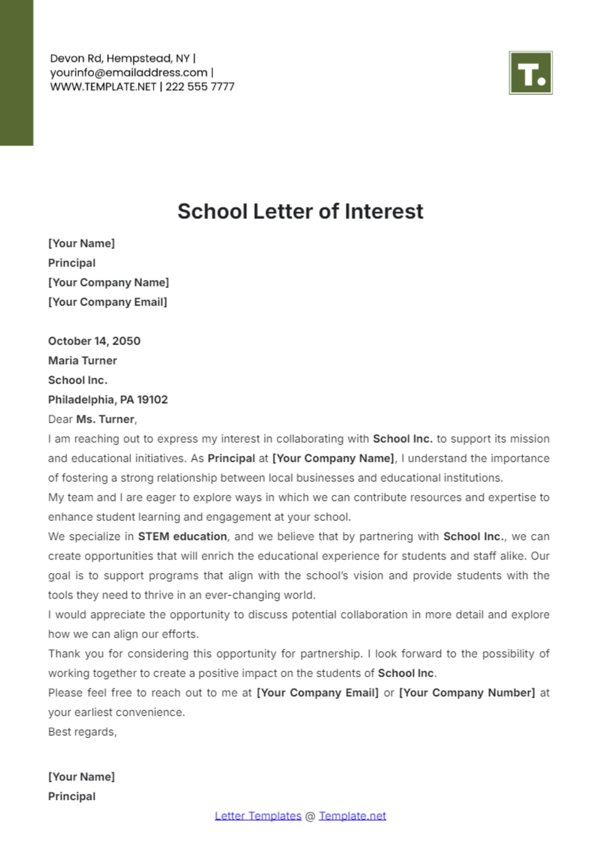 School Letter of Interest Template - Edit Online & Download