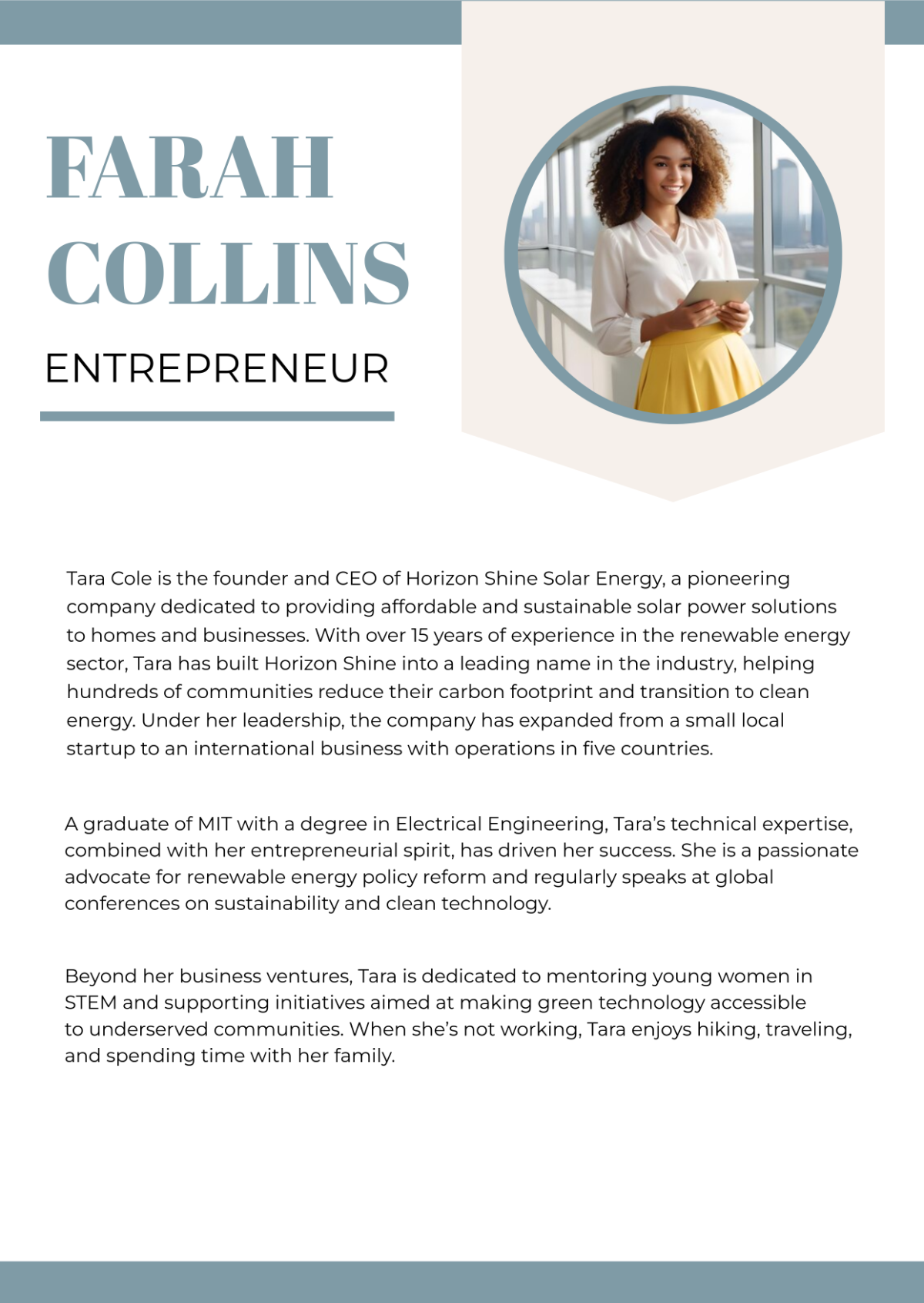 Free Entrepreneur Professional Bio Template