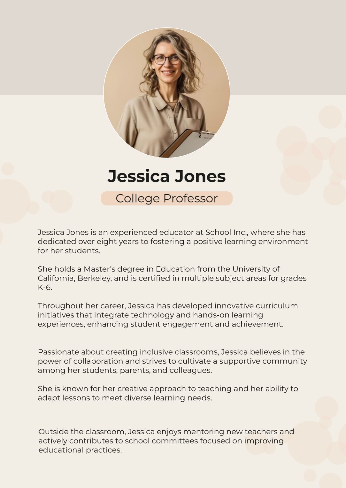 Free Aesthetic Teacher Professional Bio Template