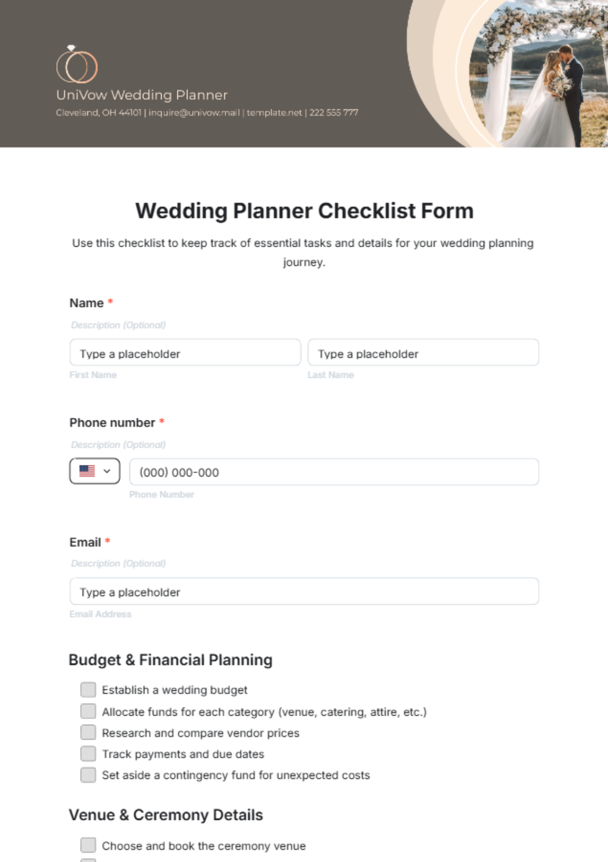 Wedding Planner Checklist Form Template - Edit Online & Download