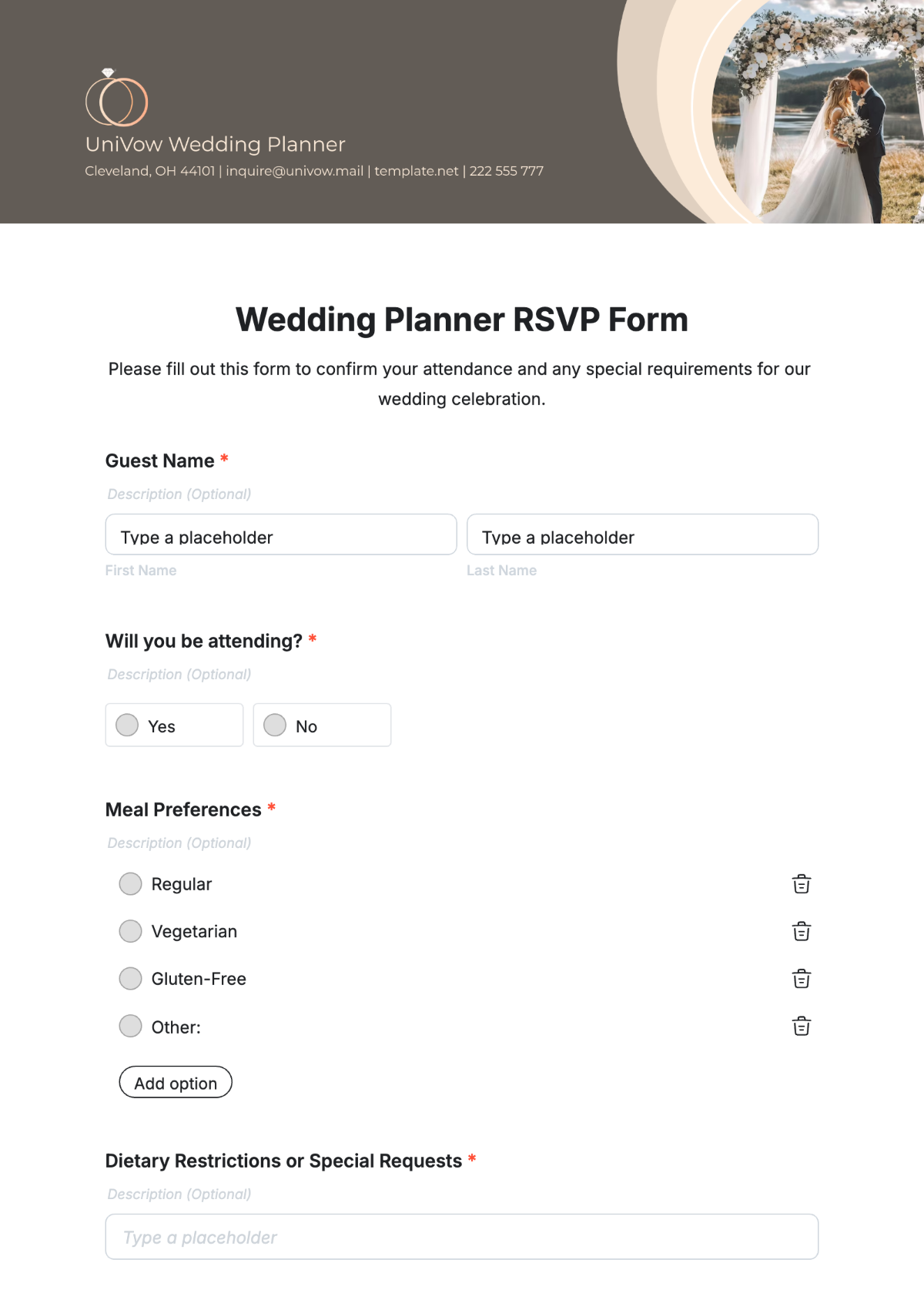 Wedding Planner RSVP Form Template - Edit Online & Download