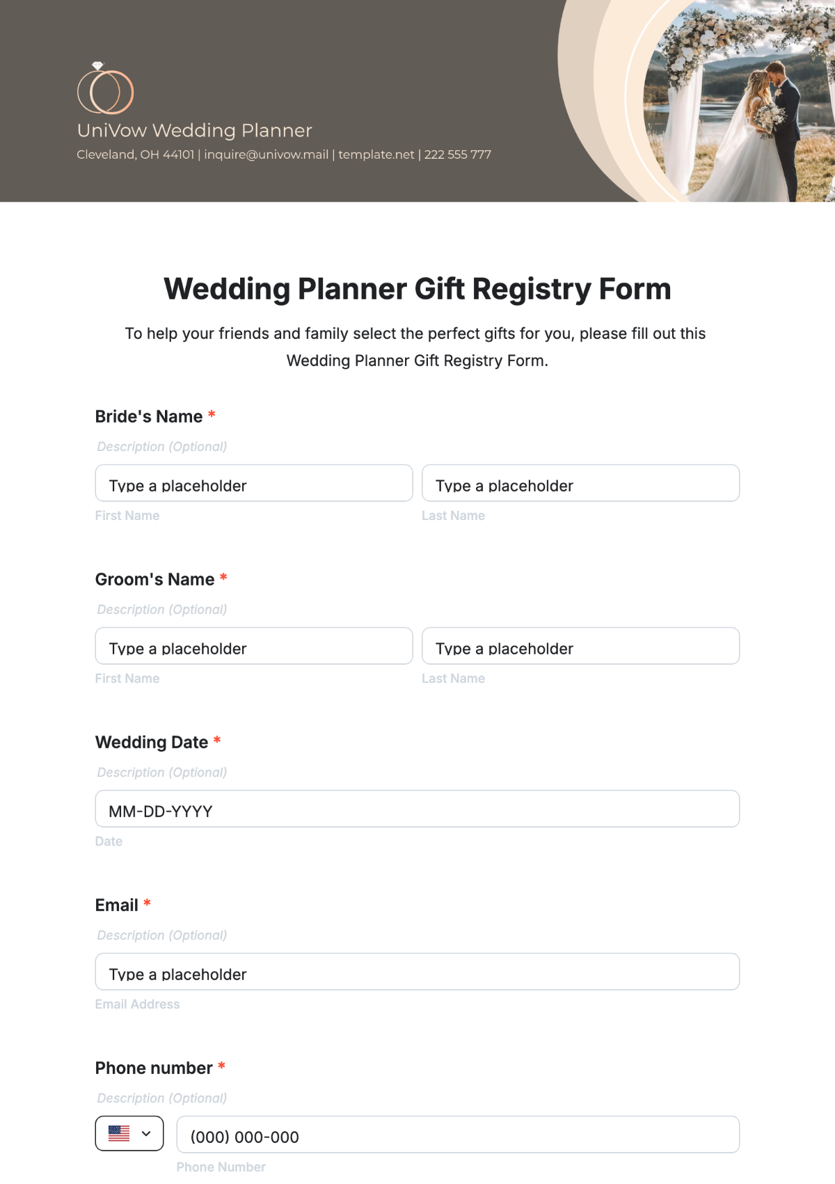 Wedding Planner Gift Registry Form Template - Edit Online & Download