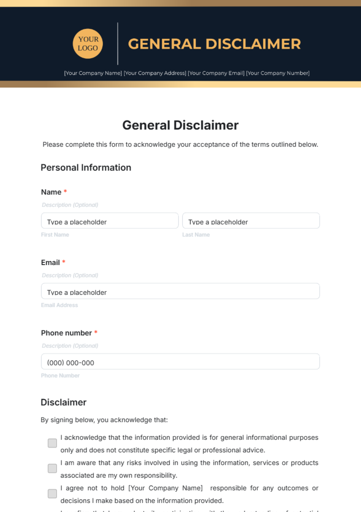 General Disclaimer Template - Edit Online & Download