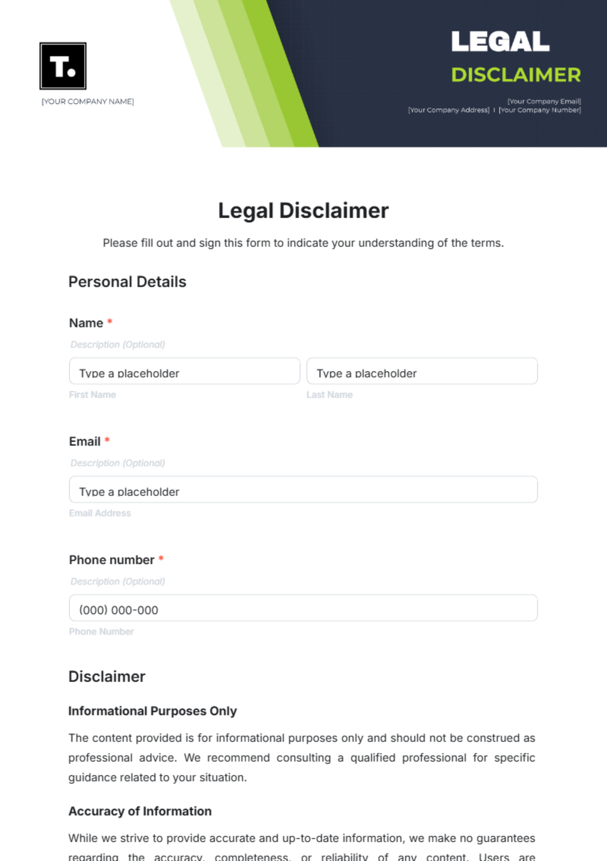 Legal Disclaimer Template - Edit Online & Download