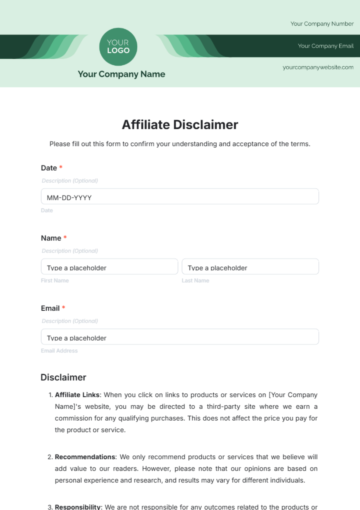 Affiliate Disclaimer Template - Edit Online & Download