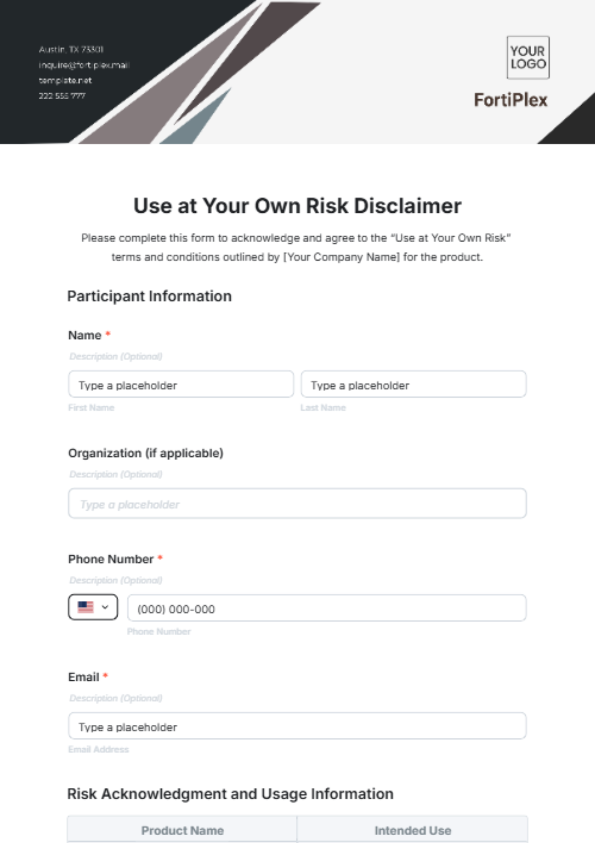 Use at Your Own Risk Disclaimer Template - Edit Online & Download