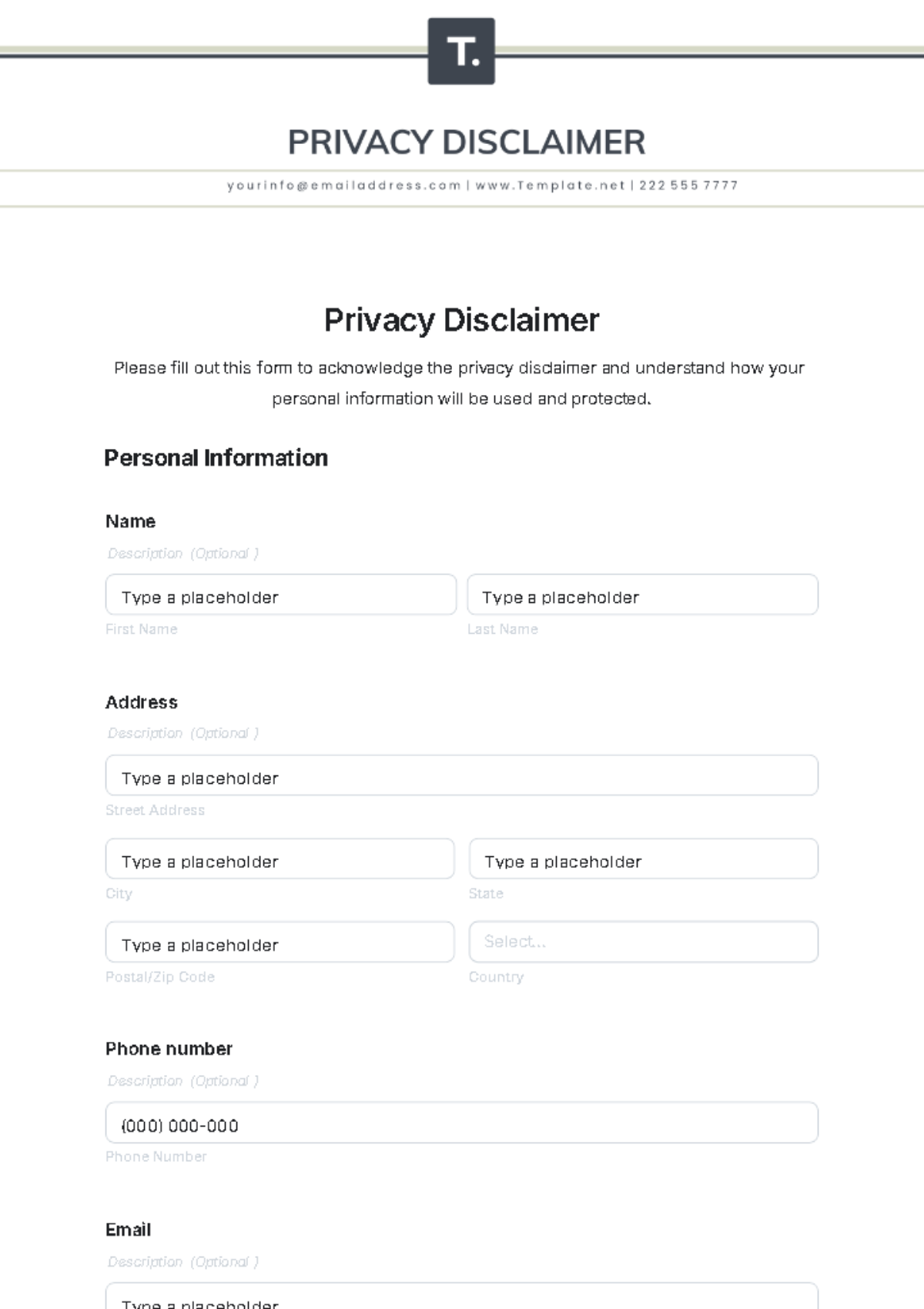 Privacy Disclaimer Template - Edit Online & Download