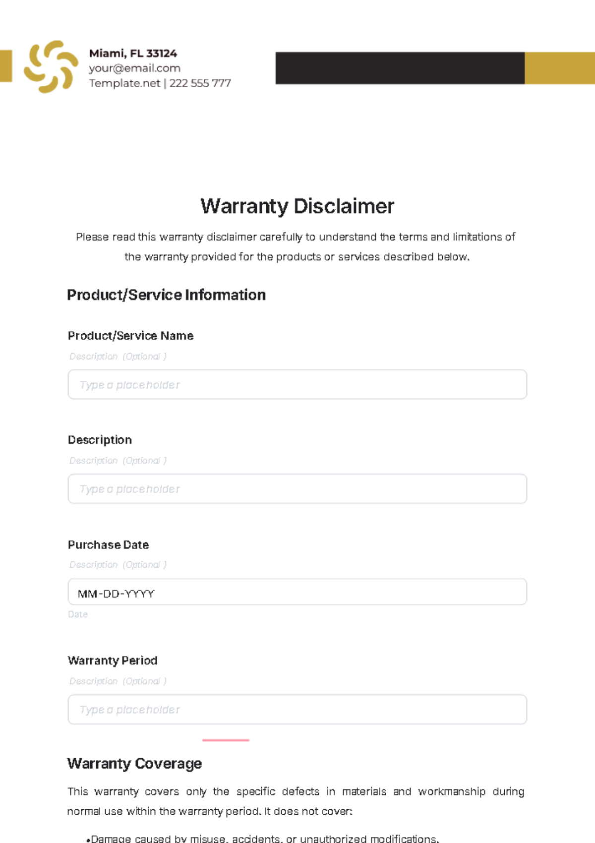 Warranty Disclaimer Template - Edit Online & Download